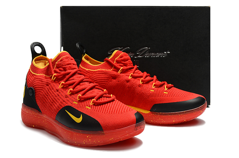 Men Nike KD 11 Red Black Yellow Basketball Shoes
